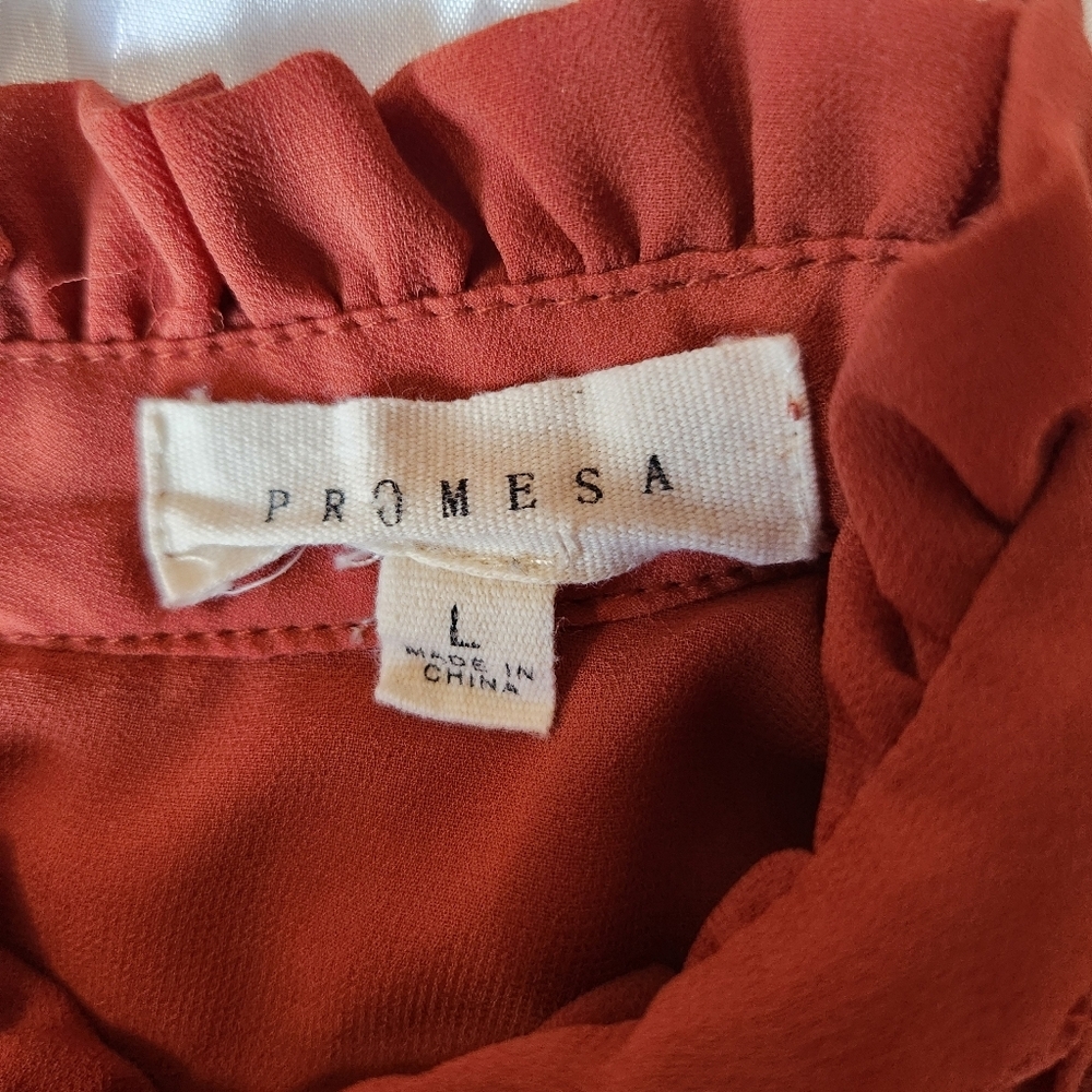 Promesa Rust Ruffle Blouse Size Large - Picture 2 of 10